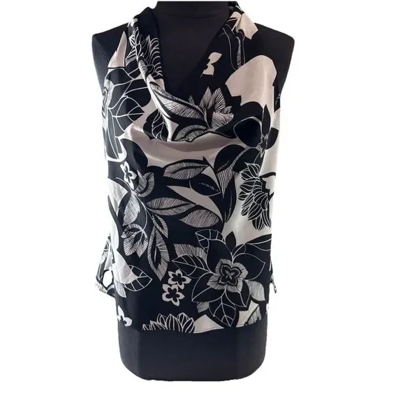 Daisy Fuentes Floral Tie Scoop Neck Sleeveless Blouse In Black And White Size M - Picture 1 of 10